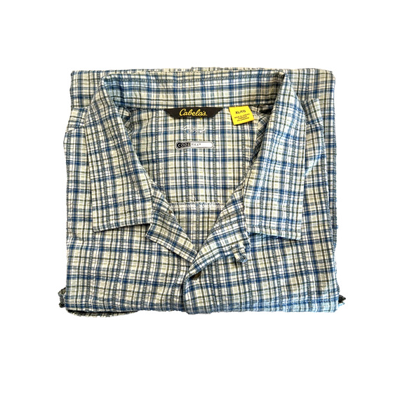 Cabela's CoolMax Blue Green Plaid 4Most UPF 30 Button Front Shirt Men's Medium - Picture 1 of 9